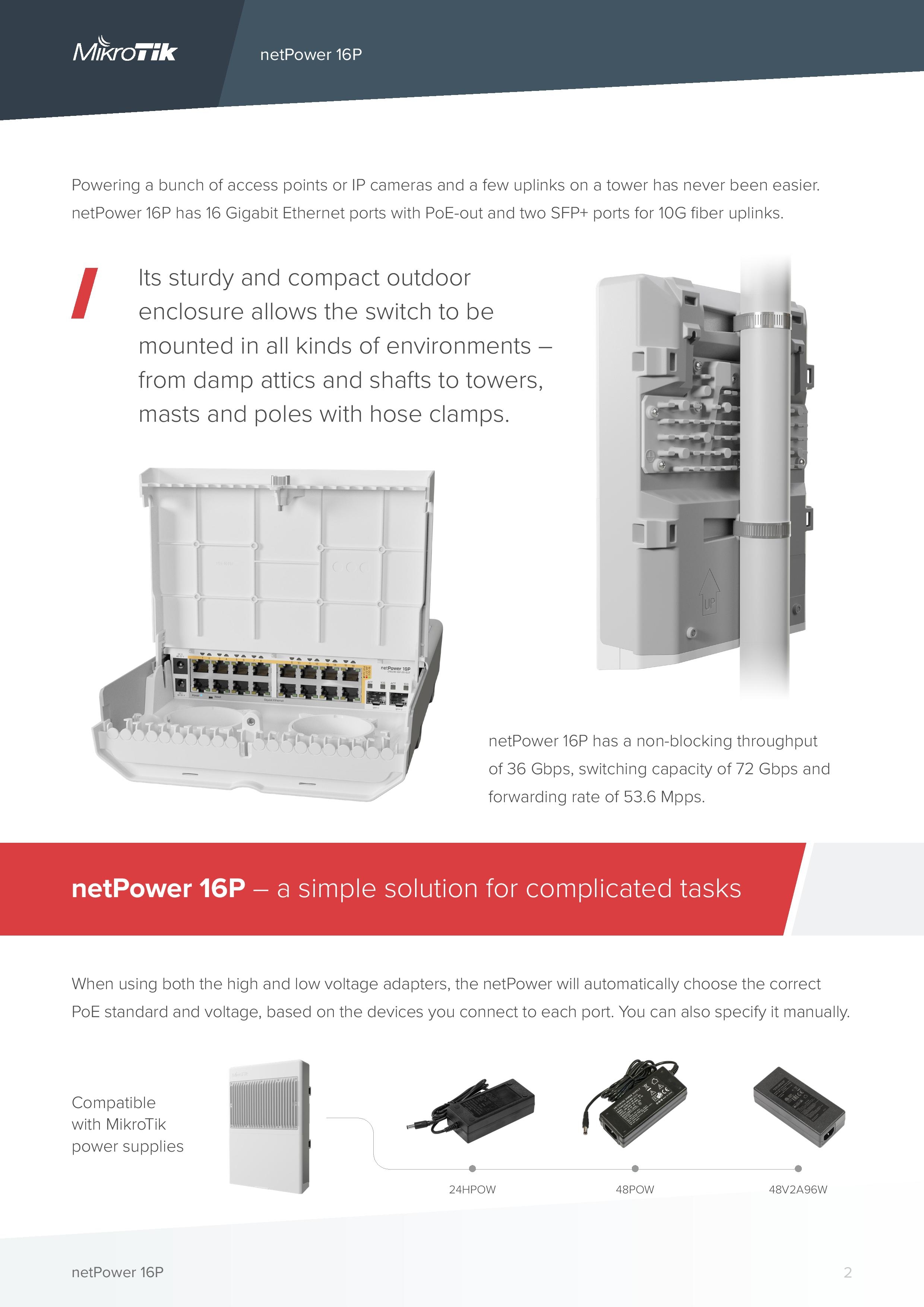 Switch Mikrotik, Cloud Smart CRS318-16P-2S+OUT, netPower 16P, 16x porturi Gigabit POE/POE+, 2x porturi SFP+, carcasa exterior