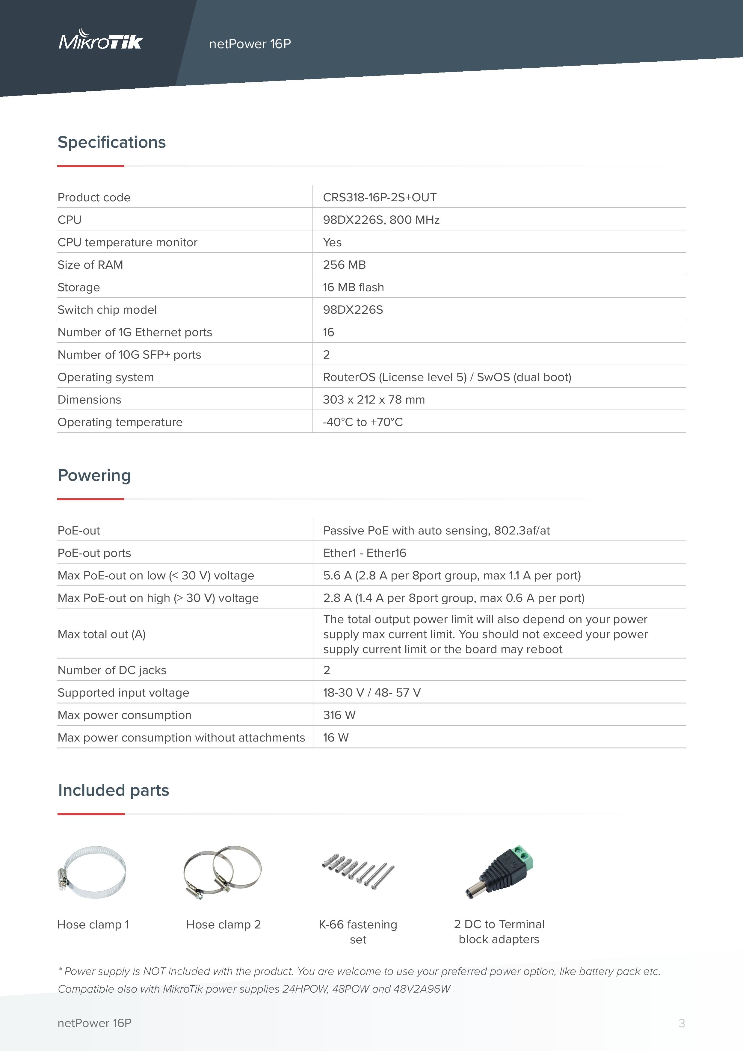 Switch Mikrotik, Cloud Smart CRS318-16P-2S+OUT, netPower 16P, 16x porturi Gigabit POE/POE+, 2x porturi SFP+, carcasa exterior