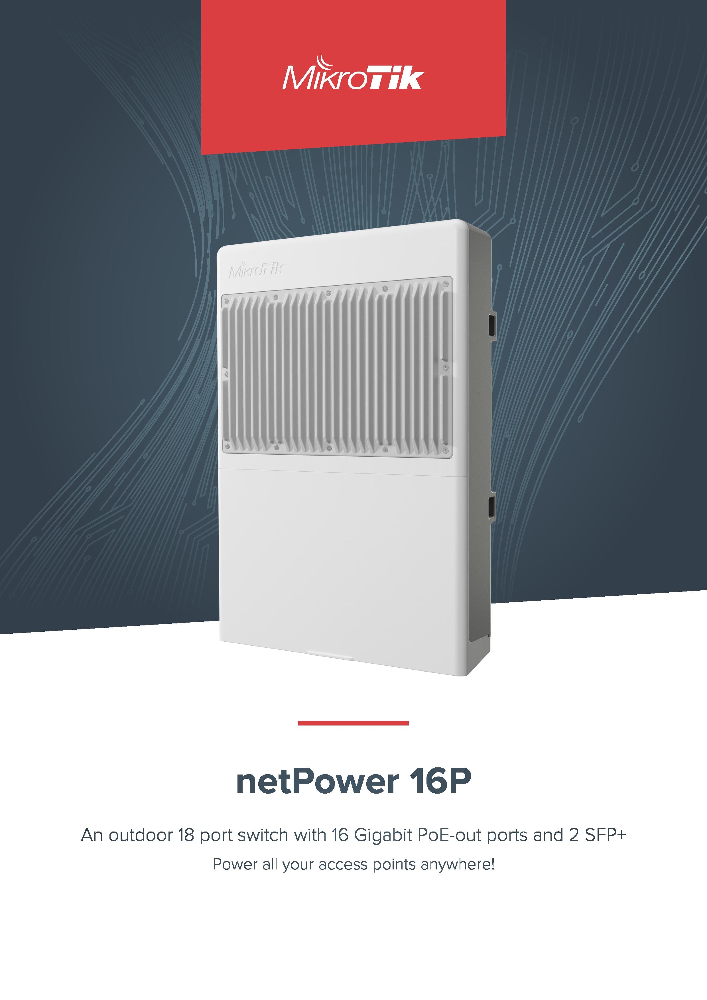 Switch Mikrotik, Cloud Smart CRS318-16P-2S+OUT, netPower 16P, 16x porturi Gigabit POE/POE+, 2x porturi SFP+, carcasa exterior