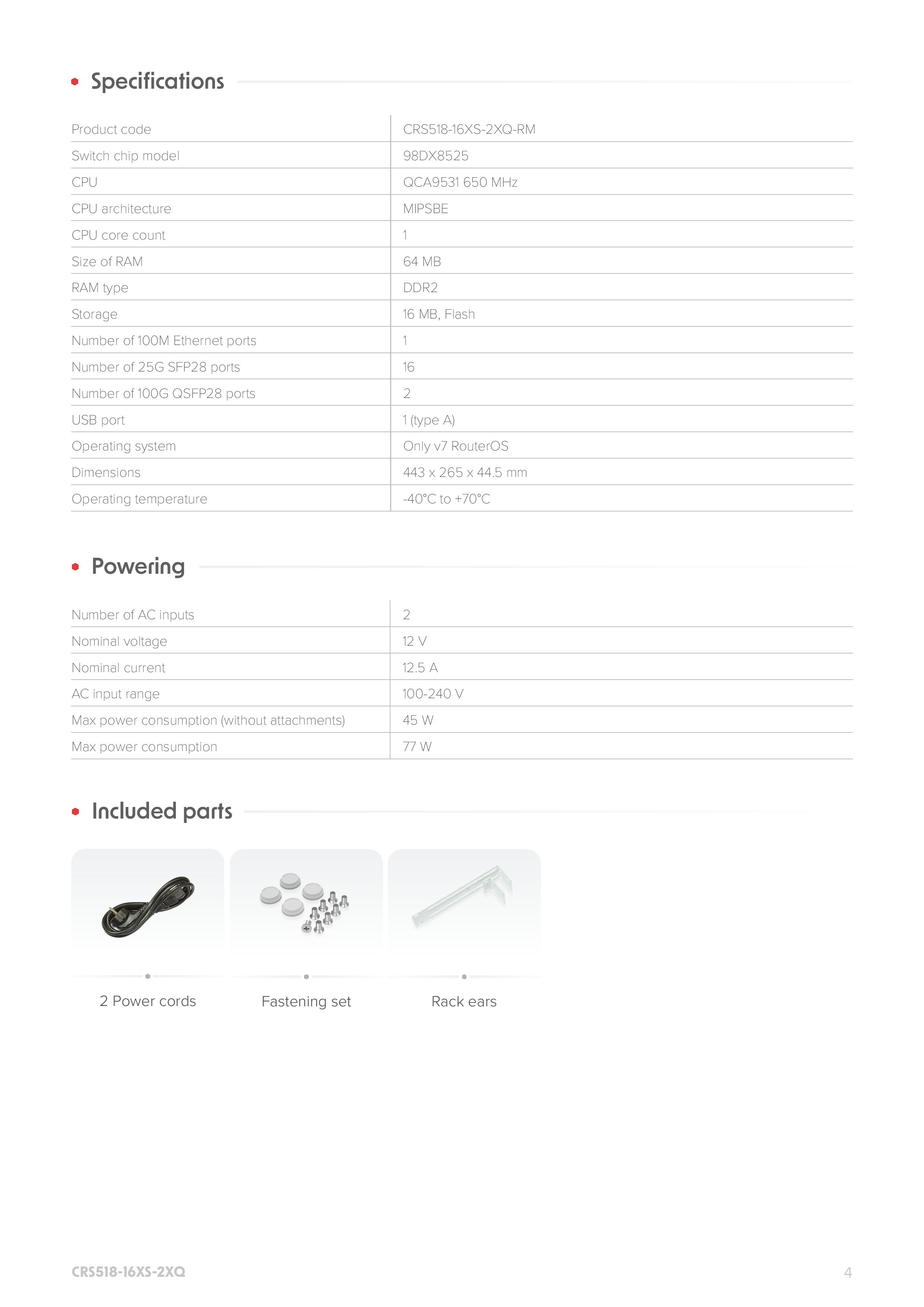 Switch Mikrotik, Cloud Router CRS518-16XS-2XQ-RM, 16x porturi SFP28 25Gbps, 2x Port QSFP28 100Gbps, carcasa 1U rackmount, Dual boot, RouterOS sau SwitchOS