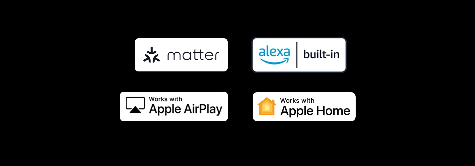 Sigla alexa built-in Sigla Compatibil cu Apple Airplay Sigla Compatibil cu Apple Home Sigla Compatibil cu Matter