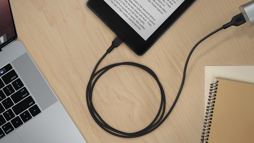 BOOST↑CHARGE USB-A to Micro-USB Cable charging a tablet